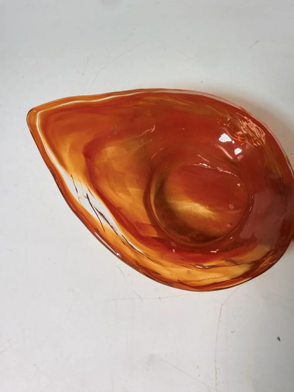 Vase Bowl Swan Vintage Sooner Glass Opalescent Orange Hand-Blown MCM Art Home De